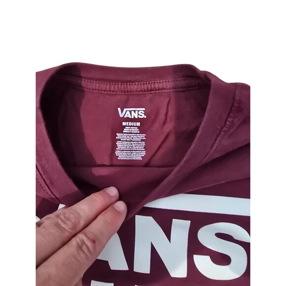 Vans Burgundy Long Sleeve "Off The Wall" Checkerboard Tee - Picture 3 of 6